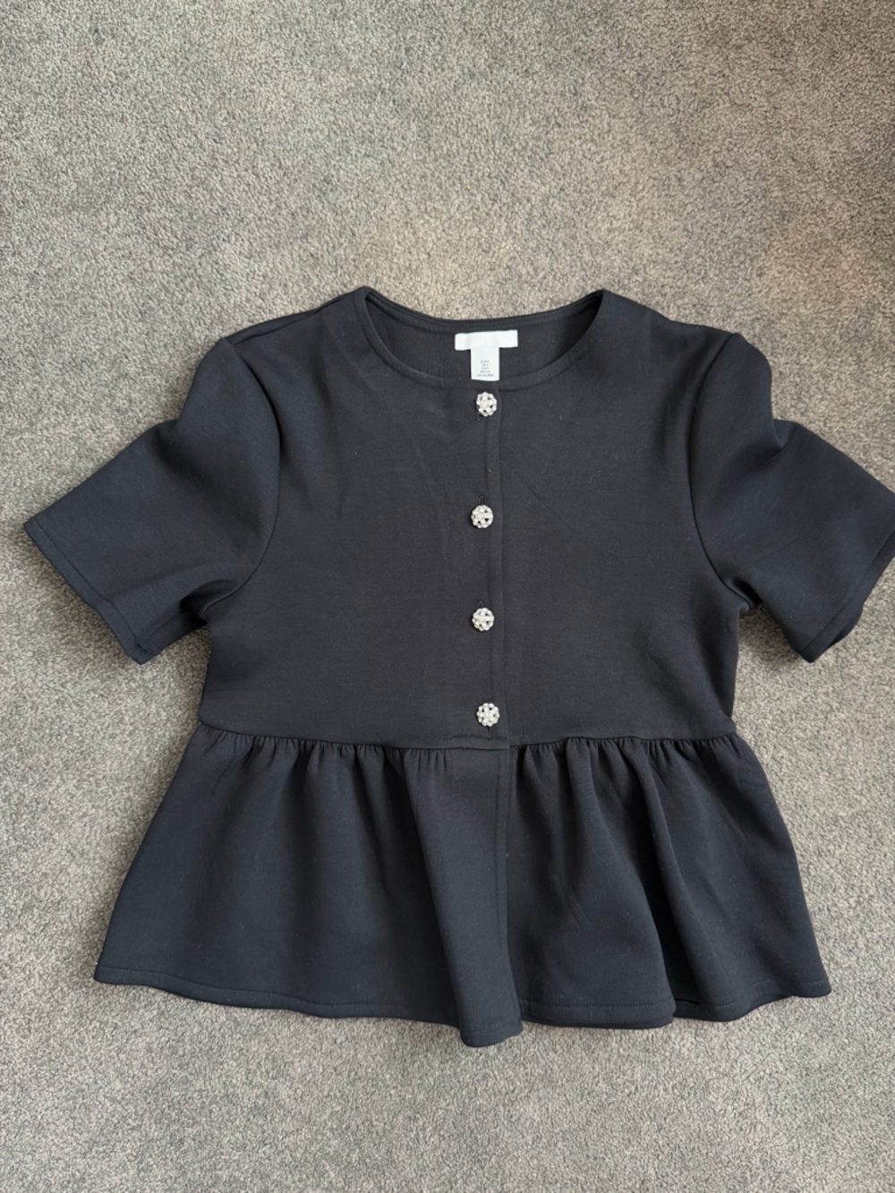 Black Short Sleeve Top with Decorative Buttons